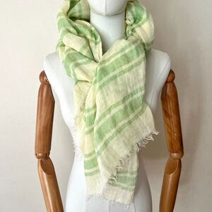 Roda Italy 100% Linen Cream & Light Green Stripe Large 75x24 Summer Shawl Scarf